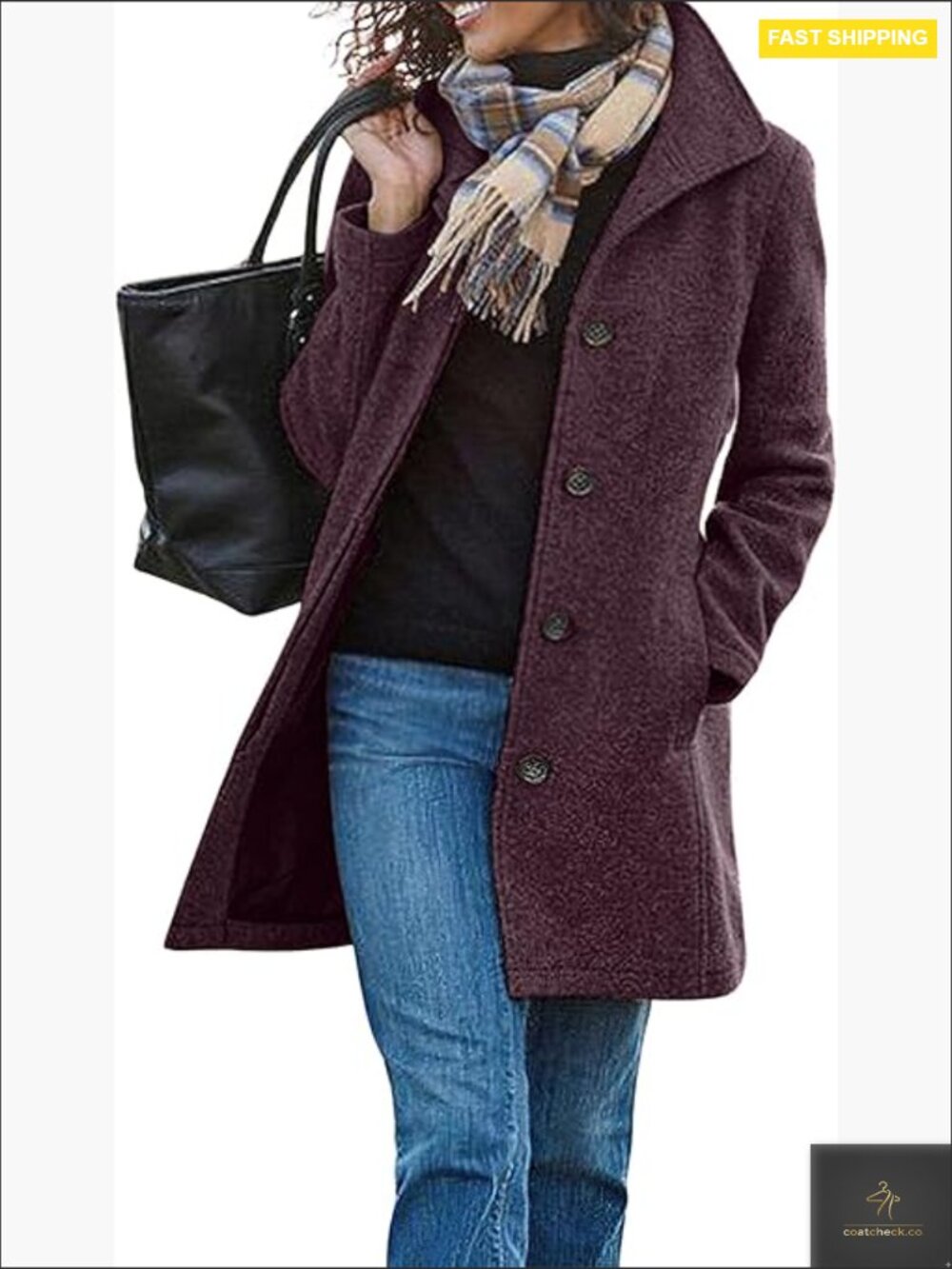 Classic Pea Coat Thicken Wool Blend Stand Collar Single Breasted Elegant Winter